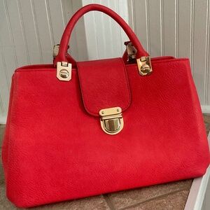 Bright Orange Red Satchel Style Handbag